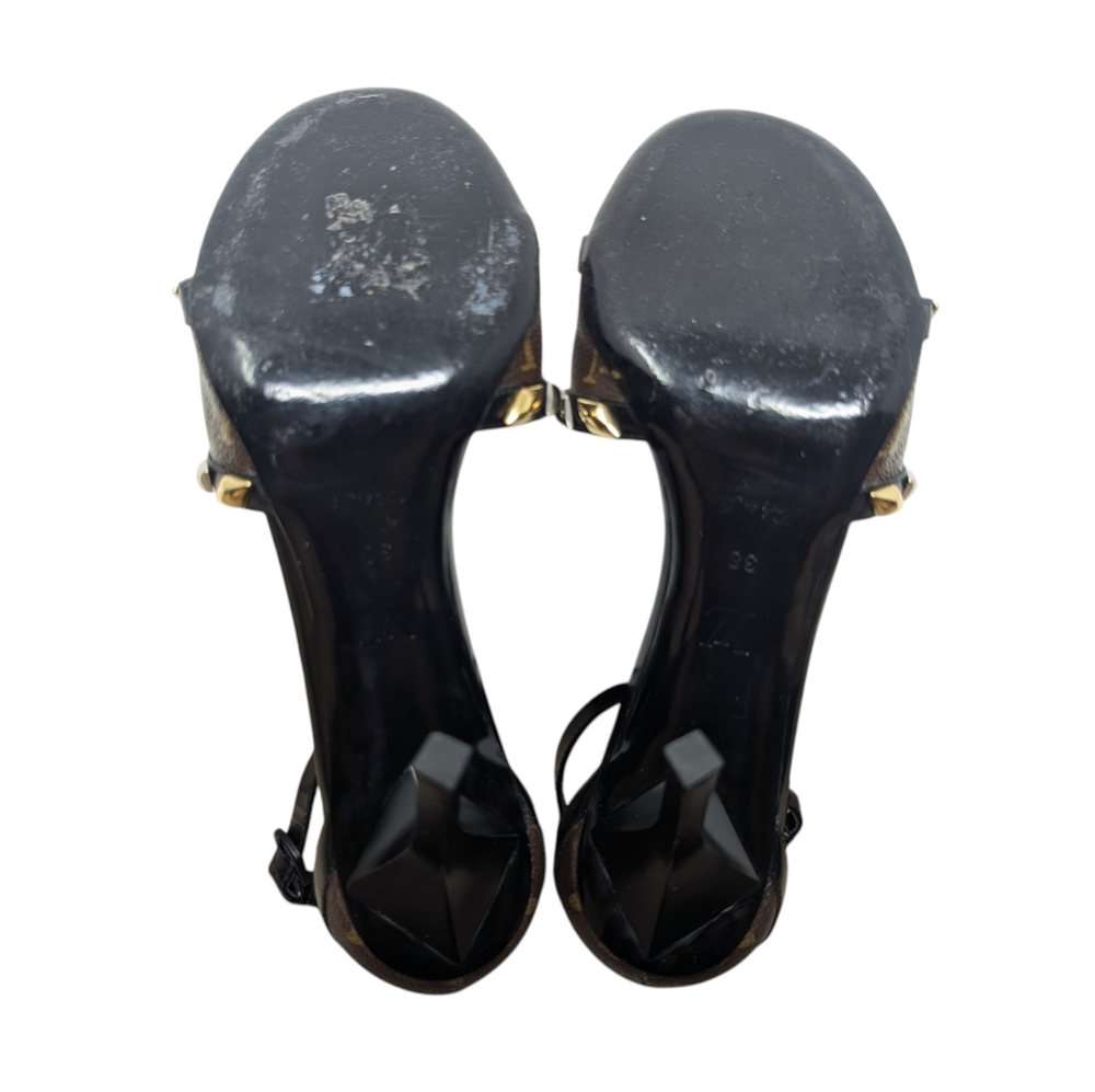 Louis Vuitton Monogram Gold & Silver Studded Dress Up Sandal Heels Size EU 38 - Picture 11 of 11